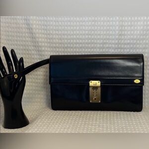 Dunhill Black Leather Clutch Portfolio Bag Gold Combination Vintage Luxury